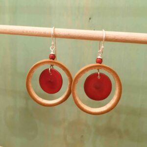 boucles d'oreilles bambou ivoire végétal ronde légère bijou artisanal créateur rouge